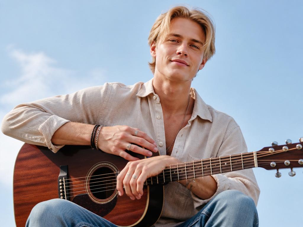 Finn Laus Petersen holding a guitar